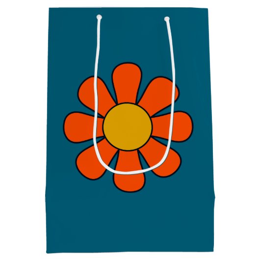 Eenvoudige Groovy Retro Modern 60s 70s Flower Sing Medium Cadeauzakje (Achterkant)