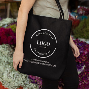 Eenvoudige grote bedrijf witte logo website taglin tote bag