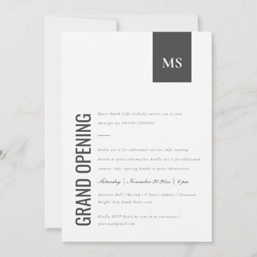 Eenvoudige Grote opening van het Bedrijfs Monogram Bedankkaart (Voorkant)
