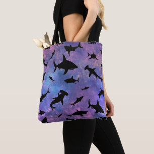 Eenvoudige haai vis kaken walvis oceaan galaxy pat tote bag