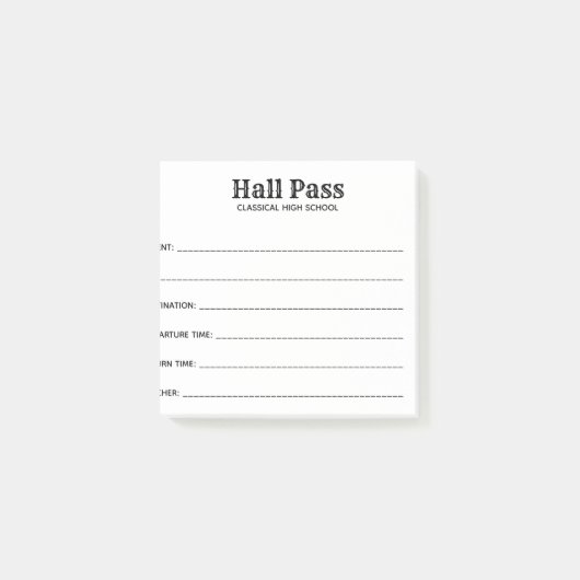 Eenvoudige Hall Pass Post-it® Notes (Voorkant)