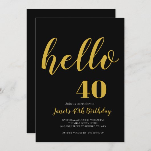 Eenvoudige Hallo 40e 50e verjaardag Kaart (Voorkant / Achterkant)