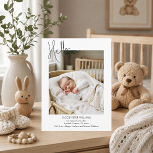 Eenvoudige Hallo Baby Foto Geboorteaankondiging Briefkaart