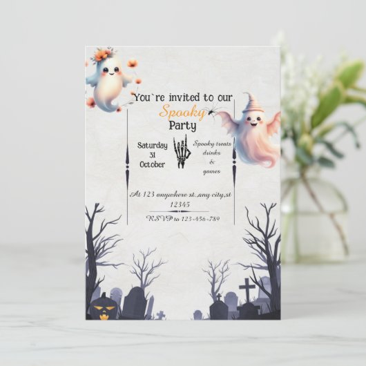 Eenvoudige Halloween Party Uitnodiging - Vriendeli (Staand voorkant)