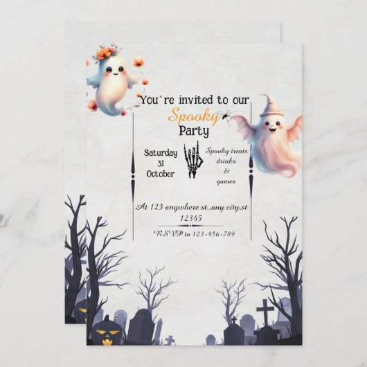 Eenvoudige Halloween Party Uitnodiging - Vriendeli (Voorkant / Achterkant)