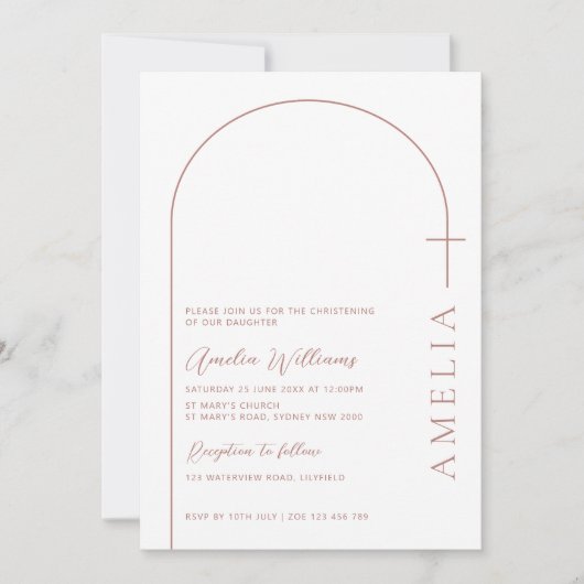 Eenvoudige halve boog cross roos doopsel kaart (Voorkant)