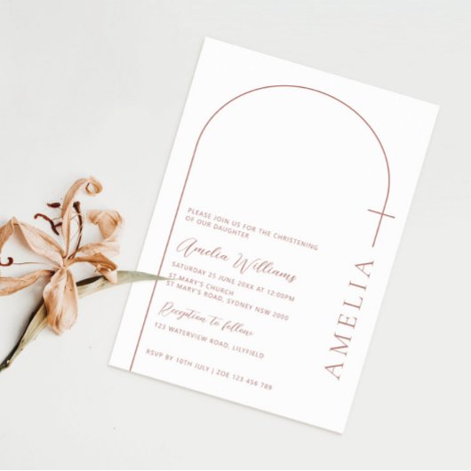 Eenvoudige halve boog cross roos doopsel kaart