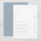 Eenvoudige halve boog kruis blauwe doop kaart (Voorkant / Achterkant)