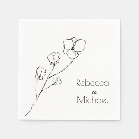 Eenvoudige hand- getekende bloemige geschetste huw servet (Voorkant)
