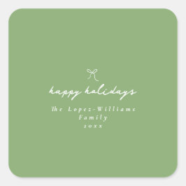 Eenvoudige Hand Getrokken Boog Groen & Wit Kerstmi Vierkante Sticker