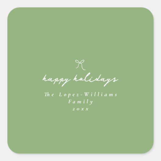 Eenvoudige Hand Getrokken Boog Groen & Wit Kerstmi Vierkante Sticker (Voorkant)