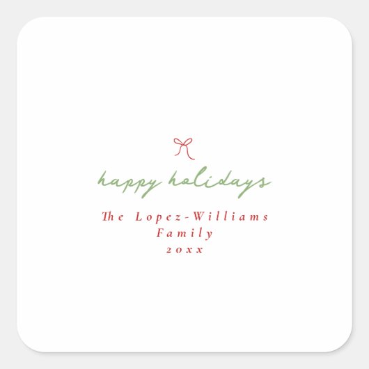 Eenvoudige Hand Getrokken Boog Rood & Groen Kerstm Vierkante Sticker (Voorkant)