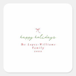 Eenvoudige Hand Getrokken Boog Rood & Groen Kerstm Vierkante Sticker