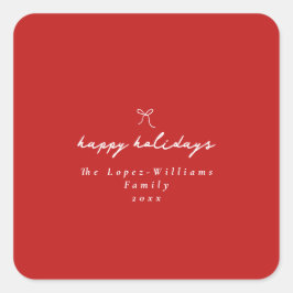 Eenvoudige Hand Getrokken Boog Rood & Wit Kerstmis Vierkante Sticker