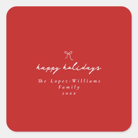 Eenvoudige Hand Getrokken Boog Rood & Wit Kerstmis Vierkante Sticker (Voorkant)