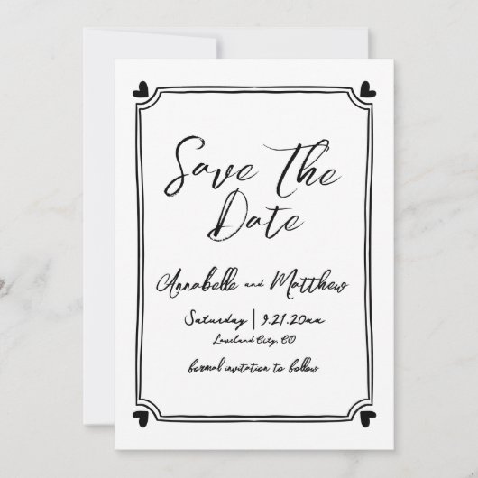 Eenvoudige hand getrokken bruiloft Opslaan van de Save The Date (Voorkant)