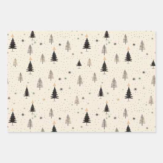 Eenvoudige hand getrokken crème dennenboom inpakpapier vel (Voorkant)