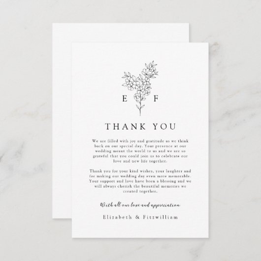 Eenvoudige Hand Getrokken Elegante Kersenbloesem H Bedankkaart (Voorkant / Achterkant)