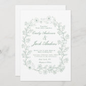 Eenvoudige hand getrokken groene bloementuin bruil save the date (Voorkant / Achterkant)