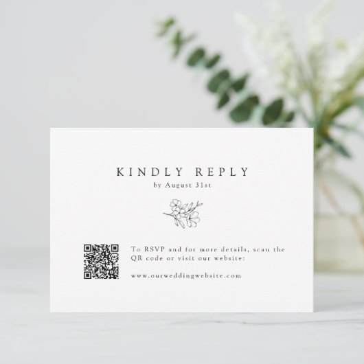 Eenvoudige Hand-getrokken Kersenbloesem QR Code Hu RSVP Kaartje (Staand voorkant)