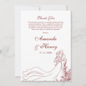 Eenvoudige Hand getrokken Paar Foto Bourgondische Bedankkaart (Voorkant)