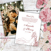 Eenvoudige Hand getrokken Paar Foto Bourgondische Bedankkaart