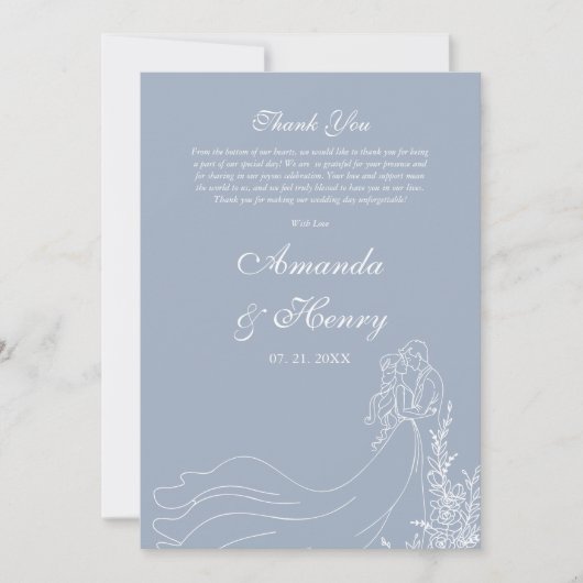 Eenvoudige Hand Getrokken Paar Foto Dusty Blue Wed Bedankkaart (Voorkant)
