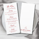 Eenvoudige hand getrokken rode grillige bruiloft menu<br><div class="desc">Eenvoudig Europees geïnspireerd rood en wit bruiloft diner menu. Deze minimalistische trouwkaart houdt het ontwerp schoon en tijdloos, waardoor het handgeschreven script schittert. Een eenvoudige rode kronkelende lijn bovenaan voegt een subtiel accent toe, terwijl de rest van de voorkant je menudetails benadrukt in een elegante mix van rood schrift en...</div>