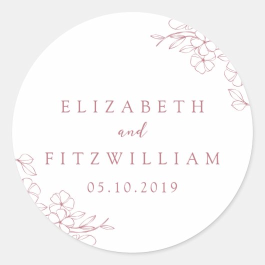 Eenvoudige Hand Getrokken Roze Kersenbloesem Huwel Ronde Sticker (Voorkant)