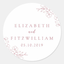 Eenvoudige Hand Getrokken Roze Kersenbloesem Huwel Ronde Sticker