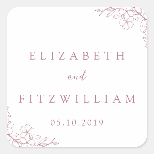Eenvoudige Hand Getrokken Roze Kersenbloesem Huwel Vierkante Sticker (Voorkant)