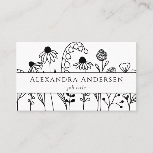 Eenvoudige Hand getrokken Wildflowers Minimalistis Visitekaartje (Voorkant)