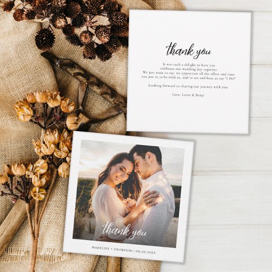 Eenvoudige Hand Lettered Photo Wedding Dank u Notitiekaartje