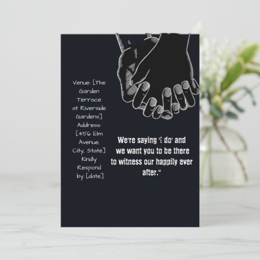 eenvoudige hand vasthouden vector zwarte trouwkaar kaart (Staand voorkant)