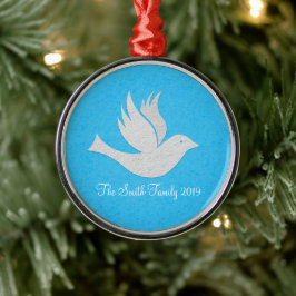 Eenvoudige handgemaakte witte dove afbeelding op b metalen ornament