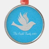 Eenvoudige handgemaakte witte dove afbeelding op b metalen ornament (Voorkant)