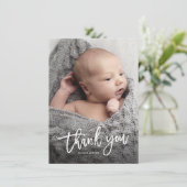 Eenvoudige handgeschreven Baby foto Bedankkaart (Staand voorkant)