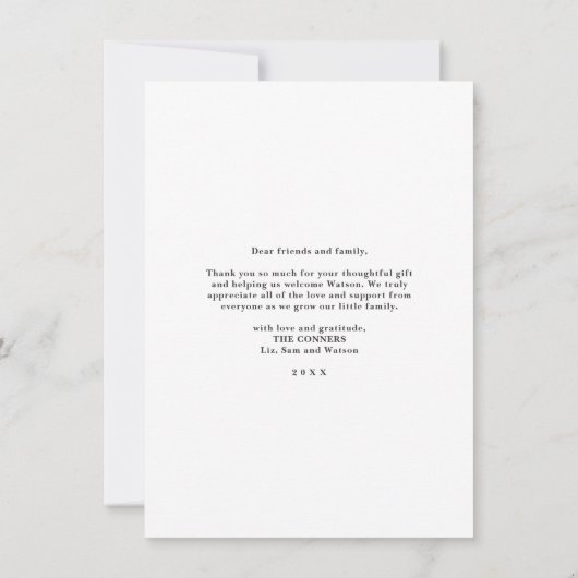 Eenvoudige handgeschreven Baby foto Bedankkaart (Achterkant)