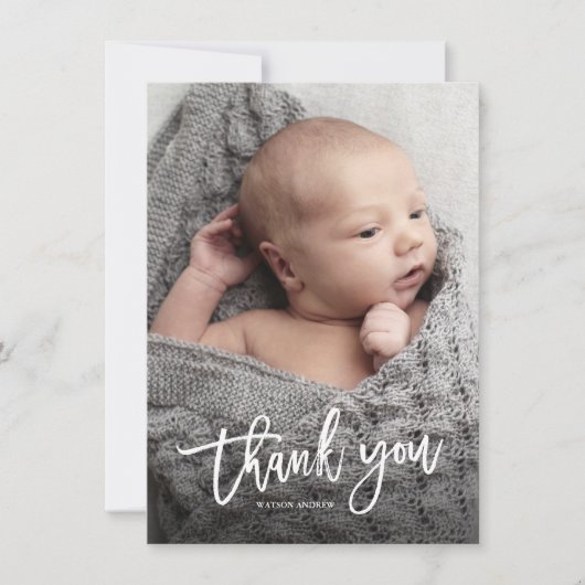 Eenvoudige handgeschreven Baby foto Bedankkaart (Voorkant)
