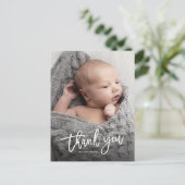 Eenvoudige handgeschreven babyfoto bedanken briefkaart (Staand voorkant)