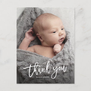 Eenvoudige handgeschreven babyfoto bedankt briefkaart