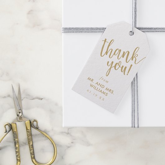 Eenvoudige handgeschreven bruiloft dank u gunst cadeaulabel