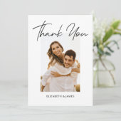Eenvoudige handgeschreven foto bruiloft dank u kaa bedankkaart (Staand voorkant)