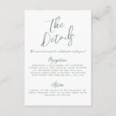 Eenvoudige handgeschreven groene grillige bruiloft informatiekaartje (Voorkant)