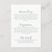 Eenvoudige handgeschreven groene grillige bruiloft informatiekaartje (Achterkant)