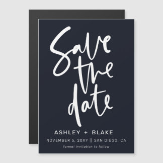 Eenvoudige handgeschreven kalligrafie van de marin magnetische uitnodiging