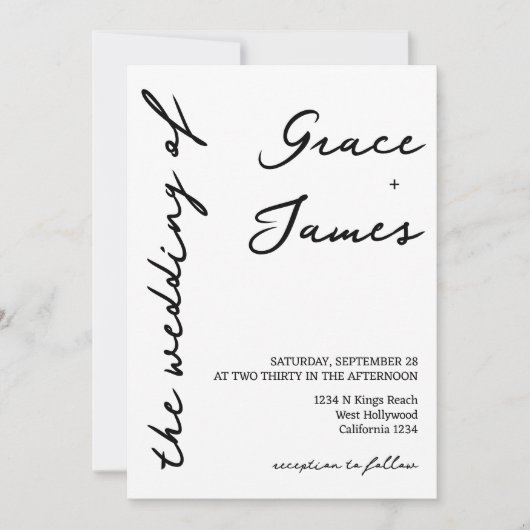 Eenvoudige handgeschreven minimalistische bruiloft kaart (Voorkant)