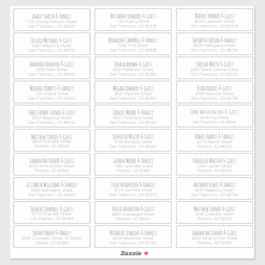 Eenvoudige Handgeschreven Namen van de Huwelijksga Sticker (Vel)