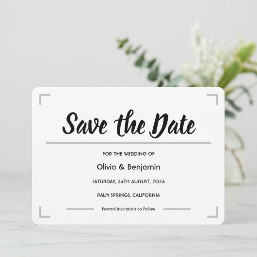 Eenvoudige handgeschreven script bruiloft save the date (Staand voorkant)