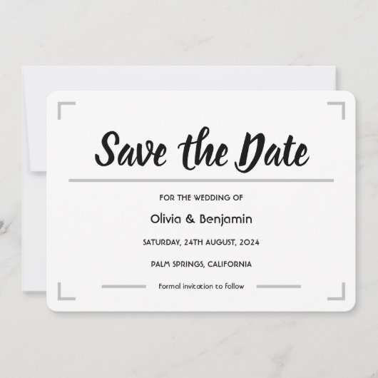 Eenvoudige handgeschreven script bruiloft save the date (Voorkant)